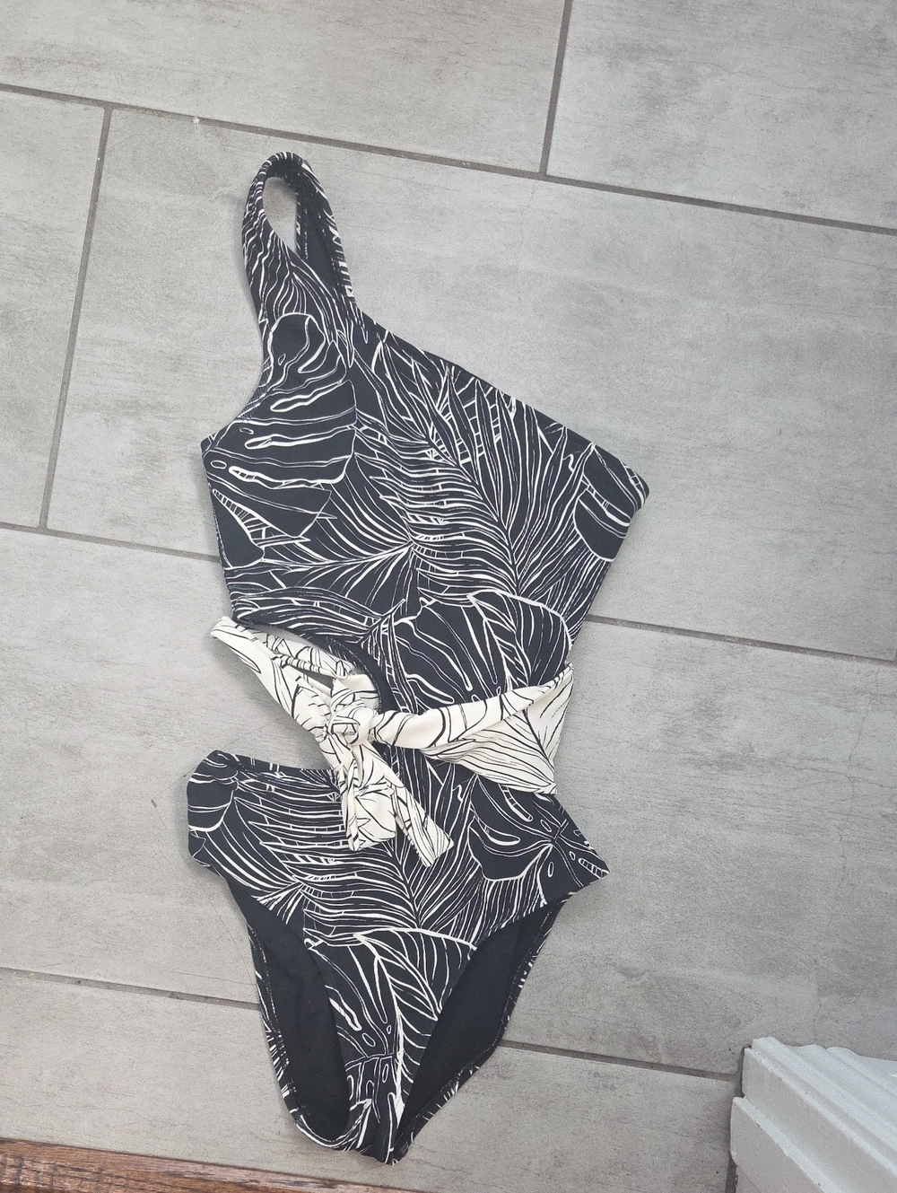 Skye Black & White Striped One-Shoulder Swimsuit